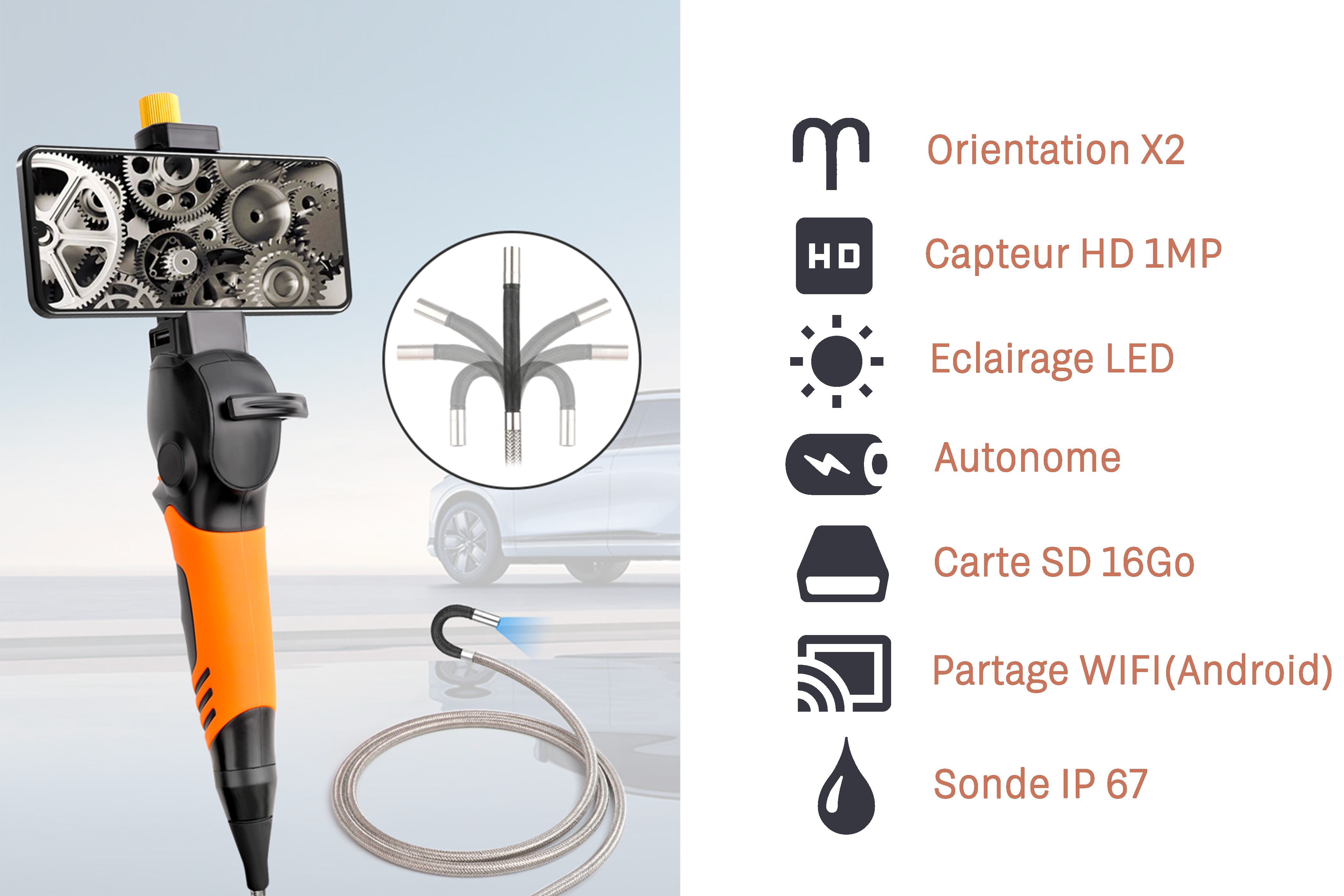 HURRISE Caméra endoscopique Conduit Endoscope Tête Endoscope Caméra PC USB  Type C 3 En 1 avec Lumière LED pour photo numerique